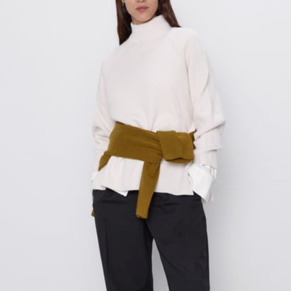 ZARA Mock Neck Turtleneck Knit Sweater Ecru Small